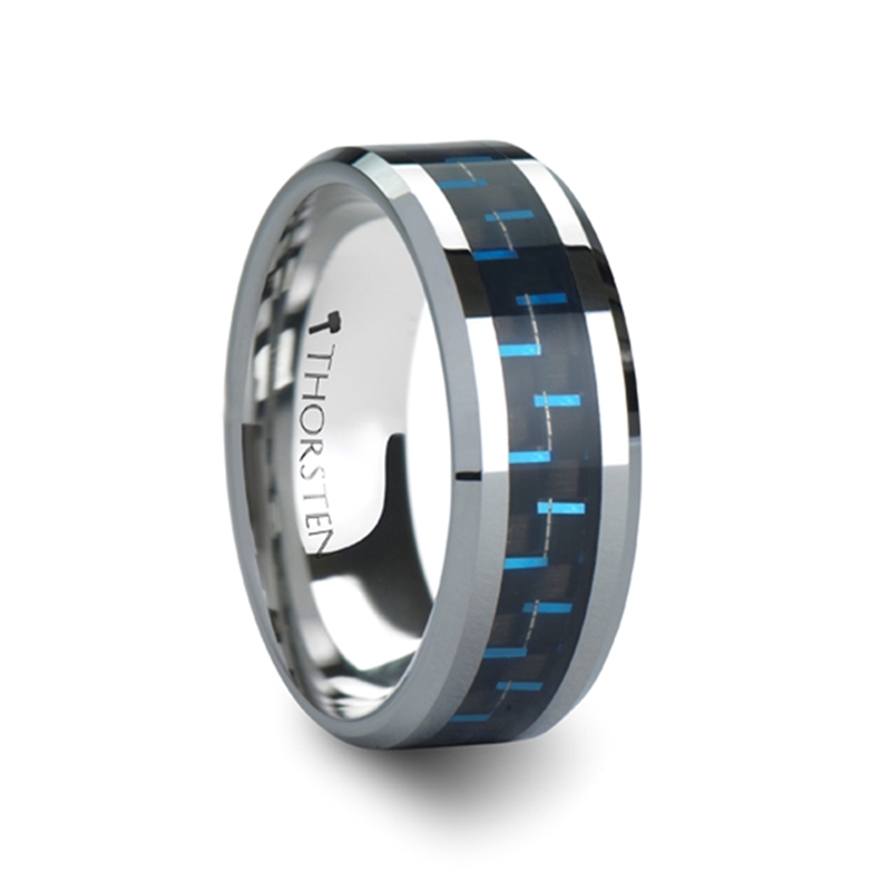 AUXILIUS Tungsten Carbide Ring with Black & Blue Carbon Fiber Inlay 8 mm 