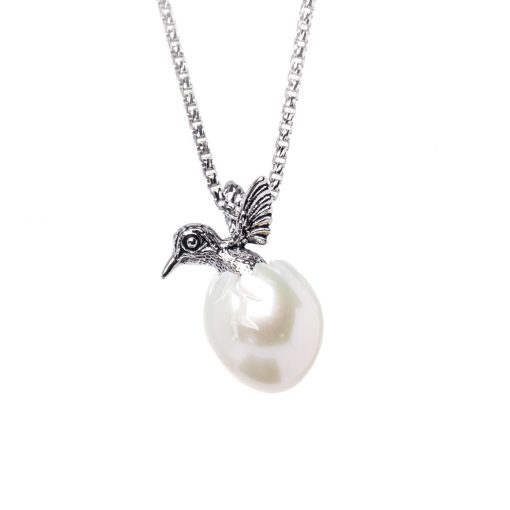 Hummingbird Egg & Carved Pearl Necklace
