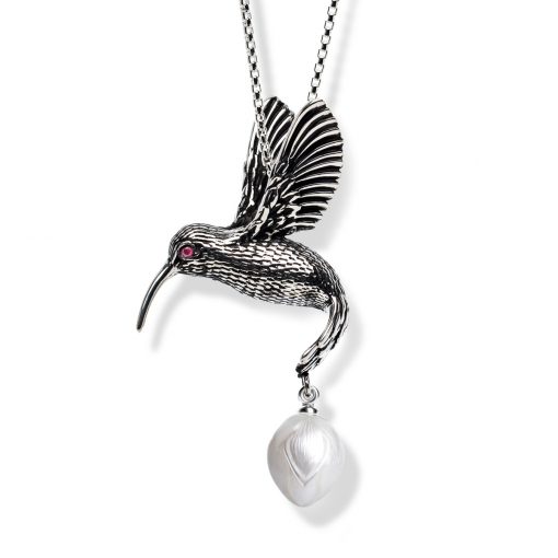 Hummingbird & Carved Pearl Necklace