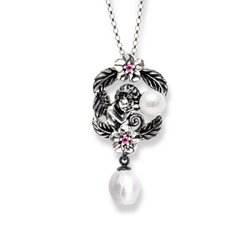 Guardian Angel & Carved Pearl Necklace
